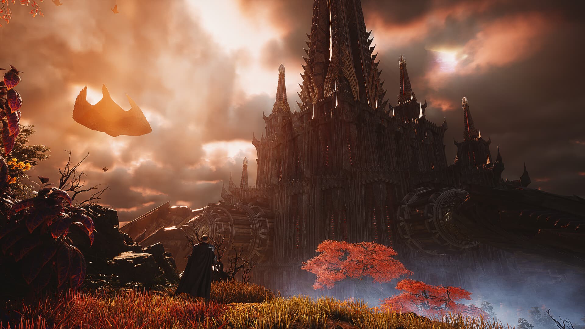 Atreia fortress beneath a golden sky in AION 2